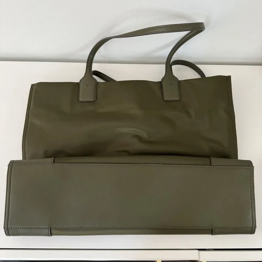Tory Burch Ella Nylon Tote Bag Olive Leather Trim Authentic Light & Durable NWOT